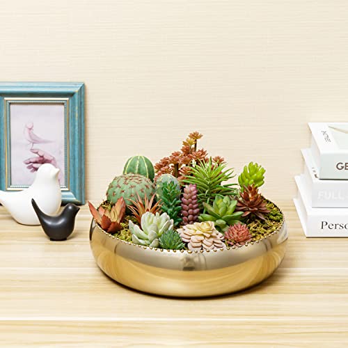 Mygift 11-Inch Shiny Brass Toned Metal Round Planter Bowl With Pebbled Rim, Shallow Bowl Succulent Pot - Handcrafted In India #TOP2