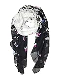 YOUR SMILE Lightweight Scarf Fashion Flower Print Shawl Wrap For Women For Spring Season (Black/White Butterfly)