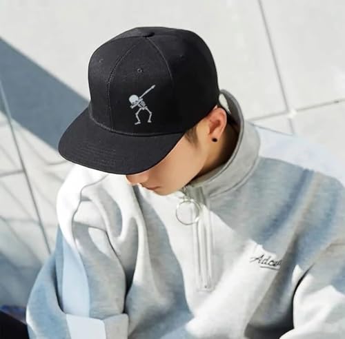 Image of Tai & Zai Black Snapback Hat with Printed, Adjustable Flat Brim Cap, Six Hole Breathable Design