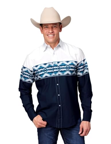 ROPER Western Shirt Mens L/S Vintage Aztec Blue 03-001-0431-0410 BU - Main Image