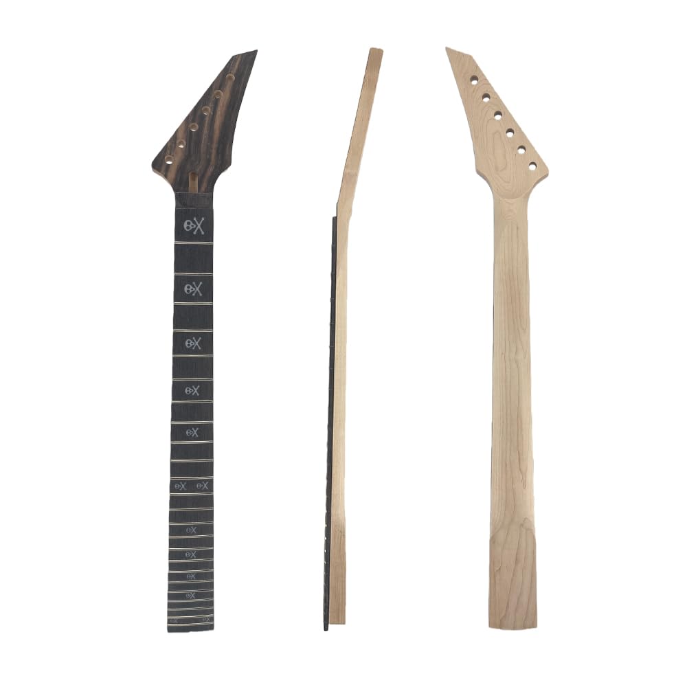Manico nero per chitarra elettrica, 24 tasti, 64,8 cm, tastiera in acero e palissandro, manico per chitarra, dado di bloccaggio Floyd Rose, bullone sul tallone (nero)