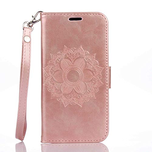 Preisvergleich Produktbild Galaxy S7 Edge Hülle, DENDICO Ledertasche im Ständer mit Kreditkartenhaltern und Magnetverschluss, Flip Case Tasche Wallet Case Schutzhülle für Samsung Galaxy S7 Edge - Rose Gold