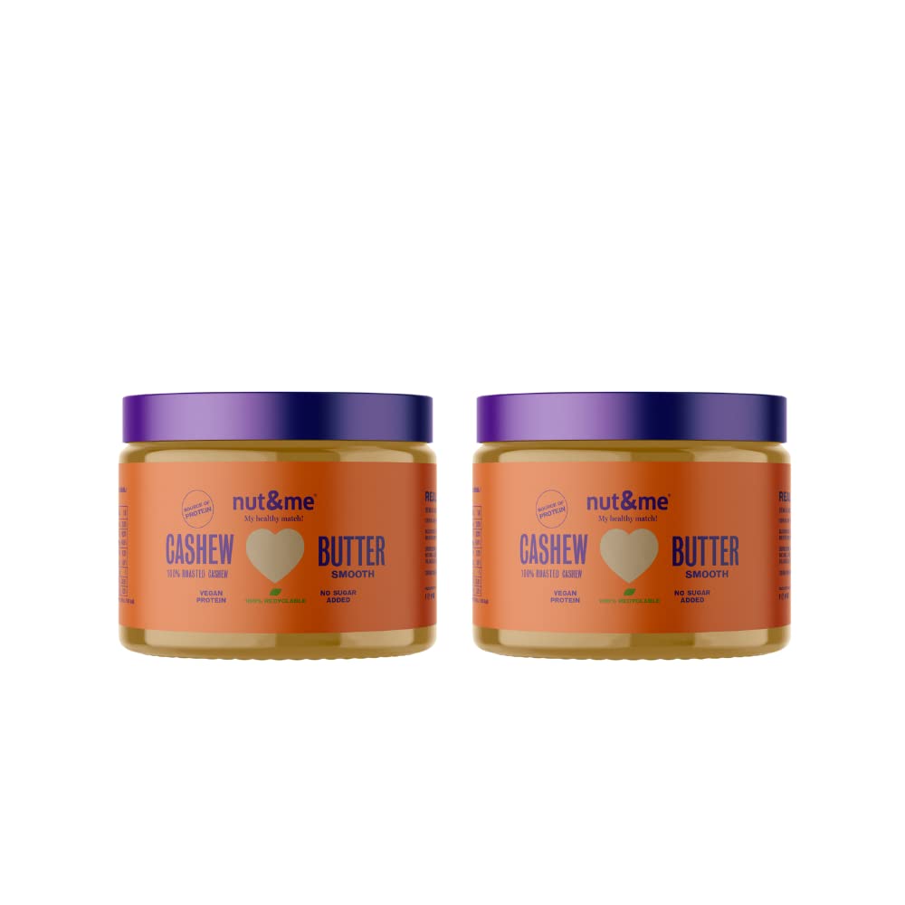 Beurre de noix de cajou nut&me 600 g nut&me | Beurre fait à 100 % avec des noix de cajou torréfiées | Sans sucre, sans gluten et sans additifs | Pas d'huile de palme | Pack 2 x 300 g