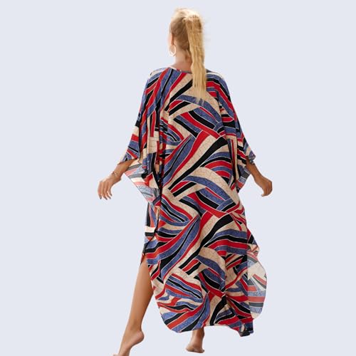 Image of Miss Lavish London Long Kaftan Dress for Women - Summer Printed Plus Size Maxi Caftan, Swimwear Coverup, Lounge Party Dress, Hawaii Vacation Outfit