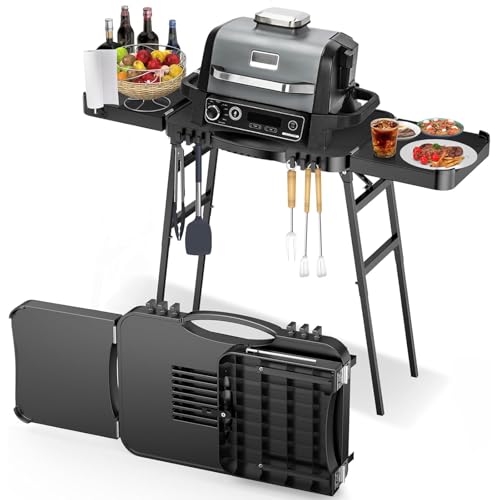 GFTIME Carro de barbacoa portátil universal para Enders Urban, Weber Q100/Q200/Q300, Ninja Woodfire, Burnhard Wayne – Soporte plegable para barbacoa al aire libre con gran superficie de...