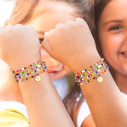 Turandoss 4PCS Colorful Beaded Initial Bracelets for Women Teen Girls - Cute Stretch Beaded Bohemian Disc Initial A-Z Stackable Bracelets Jewelry for Girls Women Teens Birthday Gifts2