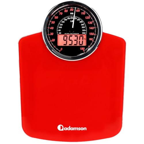 Adamson Pèse-personne Hybride + 2-en-1 Digital et Analogique - Jusqu'à 180 kg - Verre trempé...