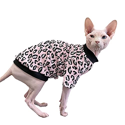 Sphynx Katze Sommer Kleidung Druck Reine Baumwolle T-Shirts Weich Atmungsaktiv Rundkragen Pullover für Frühling Sommer Kätzchen Shirts für Sphynx (M (2,7-3,5 kg), Rosa Leopard) Cover