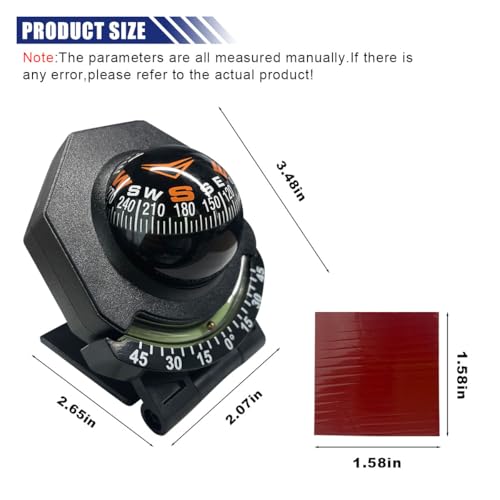 Car Compass, Car Dashboard Compass Ball with Slope Meter, Adjustable Night Vision Compass, Universal Car Accessories for Car, Boat, Truck - Image 3