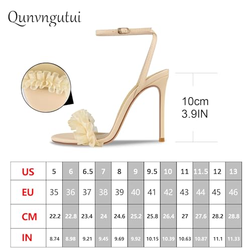 Image of Women's 3.9IN High Heel Sandals Open Toe Strappy Slingback with Lace Flower Detail - Stiletto Heel Summer Dress Shoes for Wedding /Party