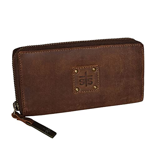 Sts Ranchwear Women's Distressed Brown Leather Baroness Bi-Fold Zip Wallet #TOP11