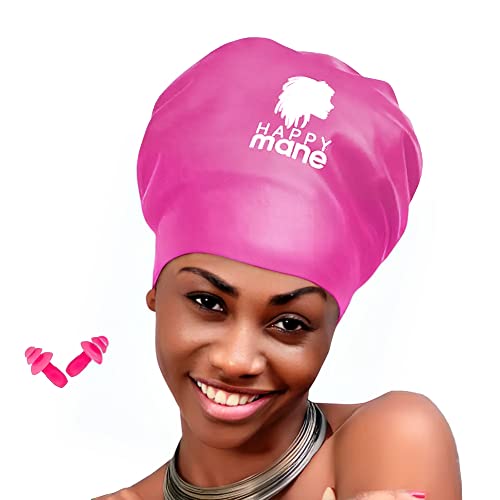 Happy Mane Swimming Cap BPA-Free Silicone Swim Cap Keeps Your Hair Dry, Swim Cap for Long Hair Dreadlocks, Extensions
