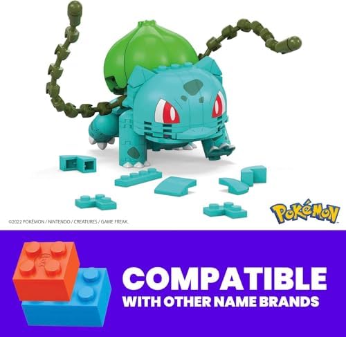 MEGA Pokémon Building Toys Action Figure, Poseable 4 Inch Bulbasaur Collectible for Display with Bonus Premier Ball Pin