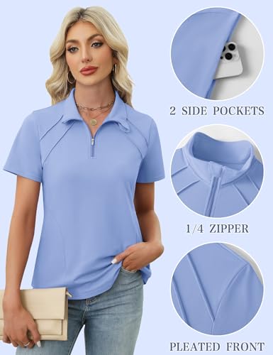 Image of LOMON Womens Golf Polo Shirts Summer Short Sleeve 1 /4 Zip Tops Moisture Wicking Casual Tennis Activewear with Pockets