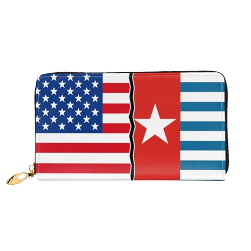 American flag and West Papua national flag Ladies Long Style Leather Purses Credit Card Billfold Handheld Wallet