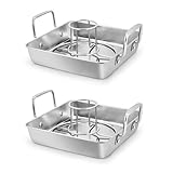 Leonyo Beer Can Roasting Chicken Holders, Stainless Steel 9 Inch Chicken Roasting pans, Heavy duty 2 Roaster Pans with 2 Vertical Racks for Grilling, Smoker BBQ, Oven & Dishwasher Safe