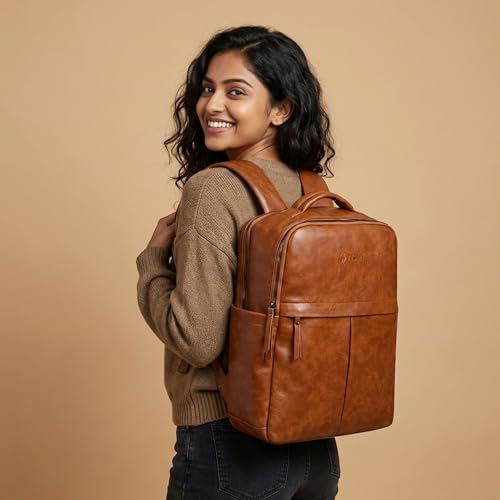 Image of VISMIINTREND Leather Laptop Backpack Bag for Men & Women | Casual, Office, College, Travel, Airport, Weekender Bag | Fits upto 15.6 Inch Laptop, Macbook | Durable | Birthday, Rakhi Gifts