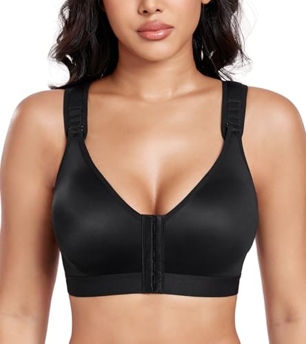 Lemorosy Sujetador postoperatorio para Mujer, Cierre Frontal, Tirantes Ajustables, sin Varillas, cómodo, Deportivo, Negro -, 80D/E