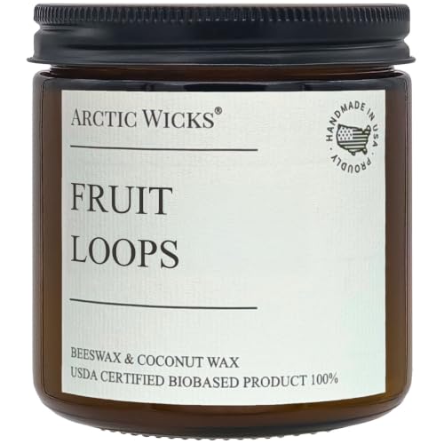 Fruit Loops 16oz Non-Toxic Candle - Arctic Wicks Coconut & Beeswax Candles, Clean Burning, USDA Biobased Certified, Citrus Fruit Scented Cereal Candles, Scented...