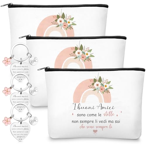 Xuniea 3 Sets de Regalos de Amistad para Mejores Amigas Incluye 3 Bolsas de Cosméticos de la Amistad 3 Llaveros para la Oficina Regalos para Graduación Cumpleaños Navidad Nochevieja