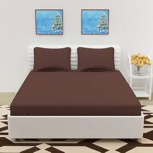 VOMZER 144 TC Super Soft Solid Microfiber 1 Double bedsheet with 2 Pillow Covers Size 95 inch x 90 inch- Brown