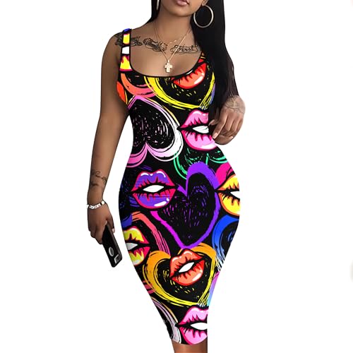 Image of Nimsruc Women Casual Sexy Tank Top Bodycon Dress Summer Pencil Sleeveless Basic Midi Club Dresses