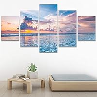 SIGNWIN 5 Panel Canvas Wall Art Modern Art Coastal Colorful Multicolor Photography Romantics Sunset for Home Decorations Ready to Hang - 60