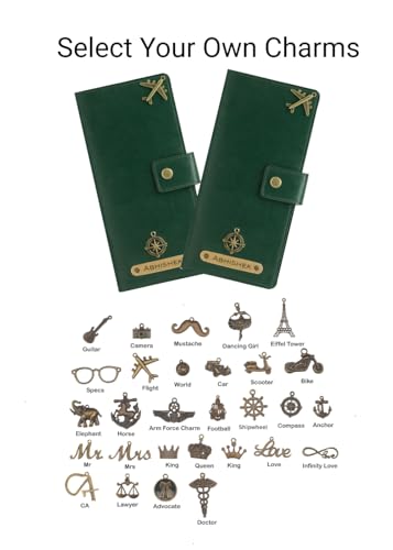 Image of AICA Personalized Name & Charm Long Leather Wallet Passport Cover (Dark Green) with Boarding Pass Currency Card Slot & Coin Holder for Men & Women | Travel Office Trip Gifts for Men Women Friends