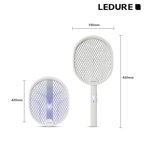 Image of Ledure UV Shastra Foldable Mosquito Bat with UV Light | 2-in-1 Rechargeable Mosquito Racquet with USB Type-C | 6 Months Warranty | Electric Mosquito Killer Racket | Rotatable Bug Zapper | White