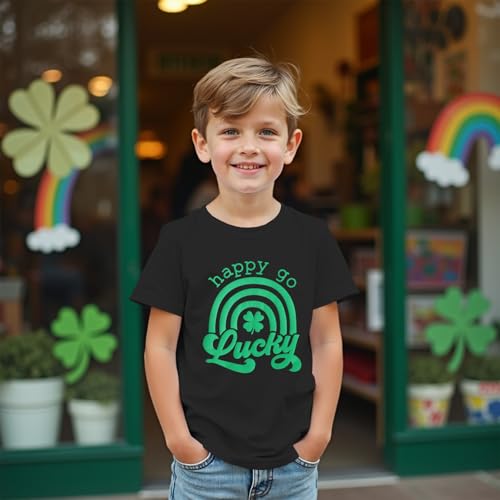 Boys Girls St Patricks Day Shirts Kid Happy Go Lucky Shamrock T-Shirt Short Sleeve Clover Tees Tops Irish Outfit3