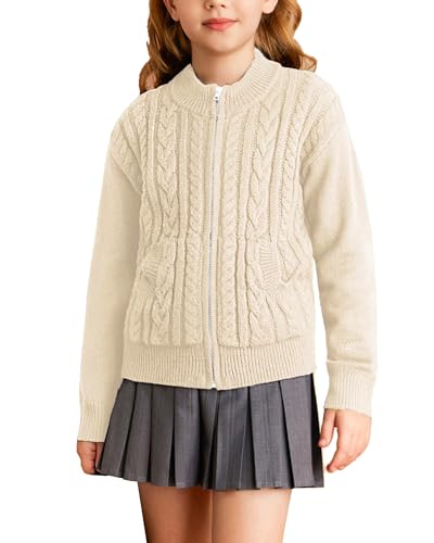 Image of GRACE KARIN Girls Knit Cardigan Sweater Zip Long Sleeve Kids School Uniform Fall Jacket Size 6-14