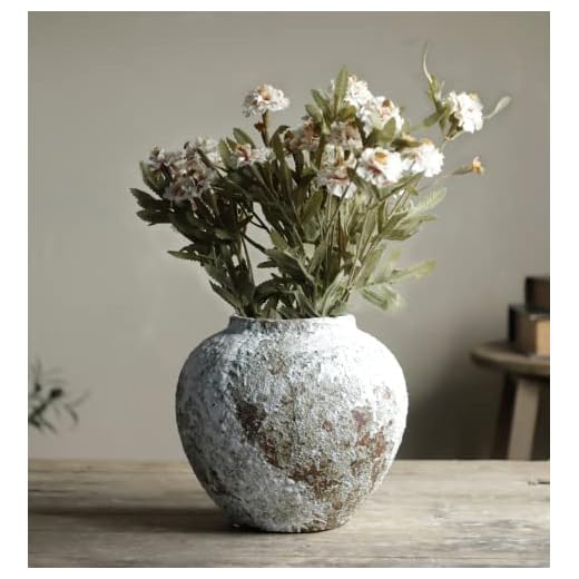 YSNCIDAN Rustic Ceramic Circular Flower Vase, Vintage Floor Tall Vases Farmhouse Decor for Living Room Entryway Table Centerpieces, Kitchen, Wedding Gift