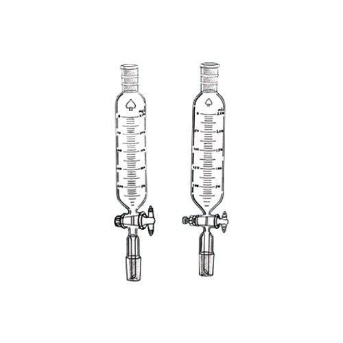9499-08 Cylindrical Addition Funnel, PTFE Stopcock Plug, Graduated, 14/20 Top Joint, 14/20 Bottom Joint, 50mL Capacity
