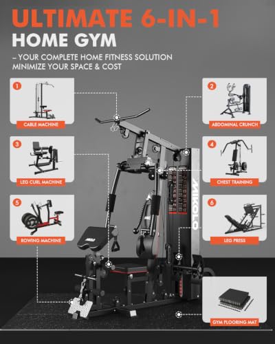 Image of Mikolo Home Gym, Workout Station with 152LBS Weight Stack, Multifunctional Home Gym Equipment, Exercise Equipment for Full Body Strength Training