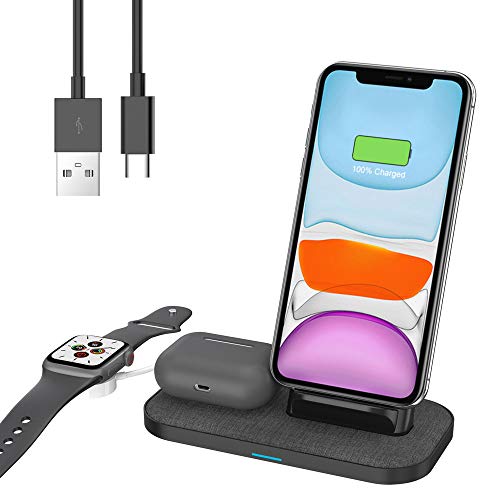 bossgo Kabelloses Ladegerät Qi Wireless Charger Induktive Ladestation Stand für iPhone 11/11 Pro Max/X/XS Max/8 Airpods Pro/2/1 (Kein Adapter)