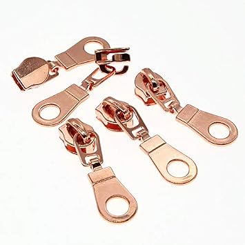 Leekayer 50PCS #5 Rose Gold Pulls for Nylon Coil Zippers Metal Zipper Sliders for Jacket Luggage Purses Bags Bulk(Rose Gold) Brass Slider for Zipper