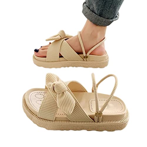 HYISHION Damen Sommer Sandalen, Komfort-Vintage-Hausschuhe mit offenem Zehenkeil, Flache Sommersandalen für Teenager/Mädchen, Großartig für Freizeitkleidung,Beige,40 Cover