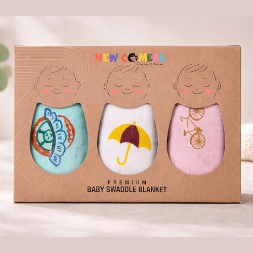 Image of NEW COMERS Cotton Muslin Baby Swaddle Set, Multicolor Printed Muslin Swaddle Wrap for New Born Baby, Soft Pure Cotton Sheet Baby Wrap Set, Baby Product (Swaddle 10)