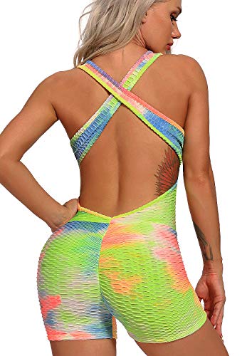 FITTOO Mono Pantalones Cortos Leggings Mujer Mallas Yoga Alta Cintura Elásticos Transpirables #1 Amarillo & Rosa S