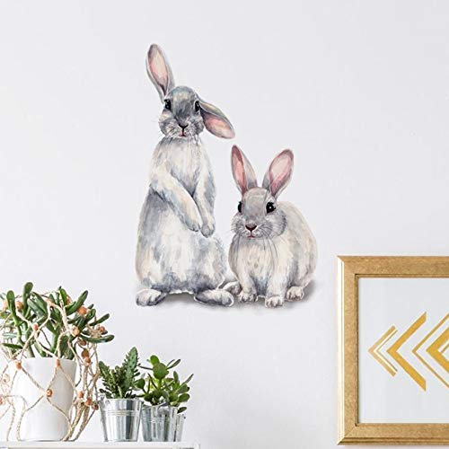 Amoda Cartoon Lovely Cute Two Bunnies Rabbits Animal 3D Vinyl Wall Stickers Waterproof Removable Murals For Kids Room Bedroom Playroom Living Room #TOP3