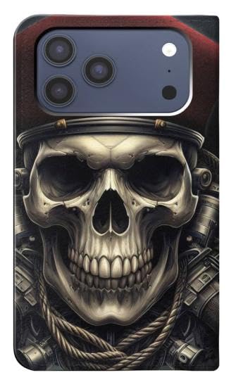 Housse cuir iPhone 17 Pro Max Skull Soldier finitions premium - 2