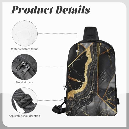 Marble Texture Printed Messenger Bag for Men Women Adjustable Shoulder Bag Travel Hiking Chest Bag Daypack Gold Black Black One Size4