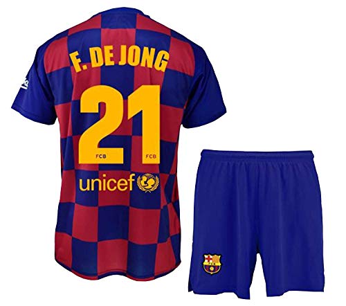 Conjunto Camiseta y pantalón 1ª equipación FC. Barcelona 2019-20 - Replica Oficial con Licencia - Dorsal DE Jong - Niño Talla 14