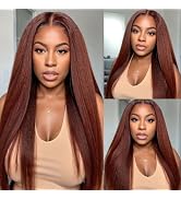 Sunber Bye Bye Knots Glueless Wig Reddish Brown Yaki Straight 7x5 Pre Cut Lace Front Wigs Lace Cl...