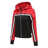 Zldhxyf Frauen Casual Hoodies Jacke Herbst Mantel Langarm Slim Zipper Stripe Print Oberbekleidung Kurzmantel Filz