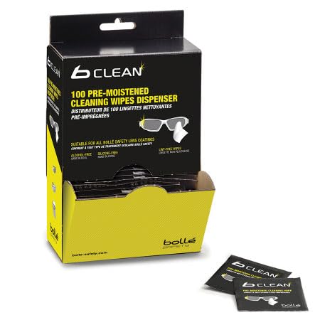 Bolle Pack of 100 Cleaning Wipes for Safety Glasses & Goggles Alcohol and Silicone free Personal Protective Equipment PPE Safety Workwear Glasses Eye Protection Safety – 1 Pack of 100 wipes