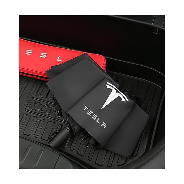 WOAFEY Vollautomatischer Faltbarer Auto Regenschirm, fÃ¼r Tesla Model 3 S X Y mit Dreifachem Logo, Wasserdicht und Winddicht Dekoratives ZubehÃ¶r – Bild 5