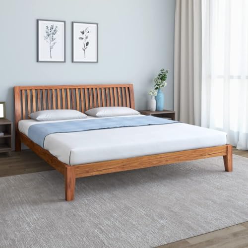 Image of SANKAT MOCHAN Industries Solid SHEESHAM Honey Brown Wooden King Size Bed Double Bed Furniture for Bedroom Living Room, Home & Hostel (Honey Finish) Matters Size (6 * 6.5) (Crib)