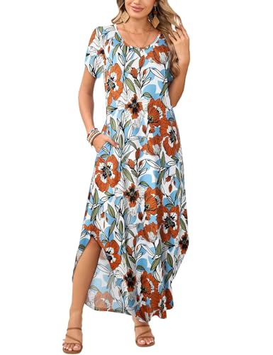 Image of JollieLovin Womens Plus Size Casual Summer Maxi Long Dress Short Sleeve T-Shirt Loose Sun Dress(L-5X)
