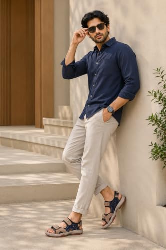 Image of Centrino Sandals for Men |Comfortable Sandals with Grip Insole & Quality|Flat Casual Sandals With Adjustable Velcro Closure For Easy Wear With Flexible Fitting And Trendy | Stylish Men's Casual Sandal With Unique Sole Design for Office & Travel (3263)